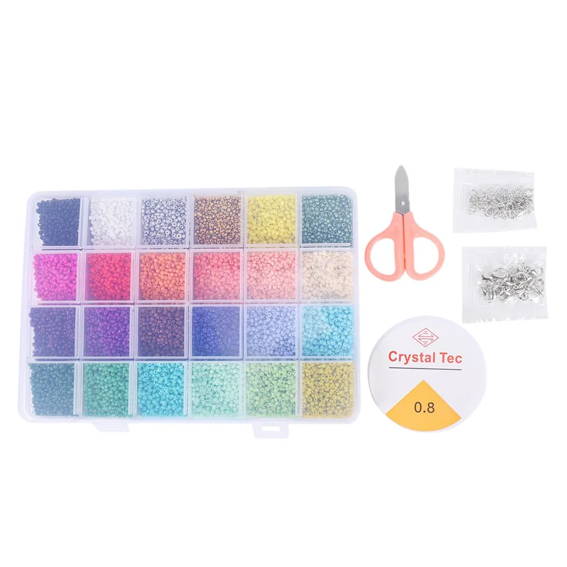 

CYL-72000 Pcs Multicolor 2Mm Pony Glass Seed Beads With Lobster Clasps, Open Jump Rings And Elastic Crystal String