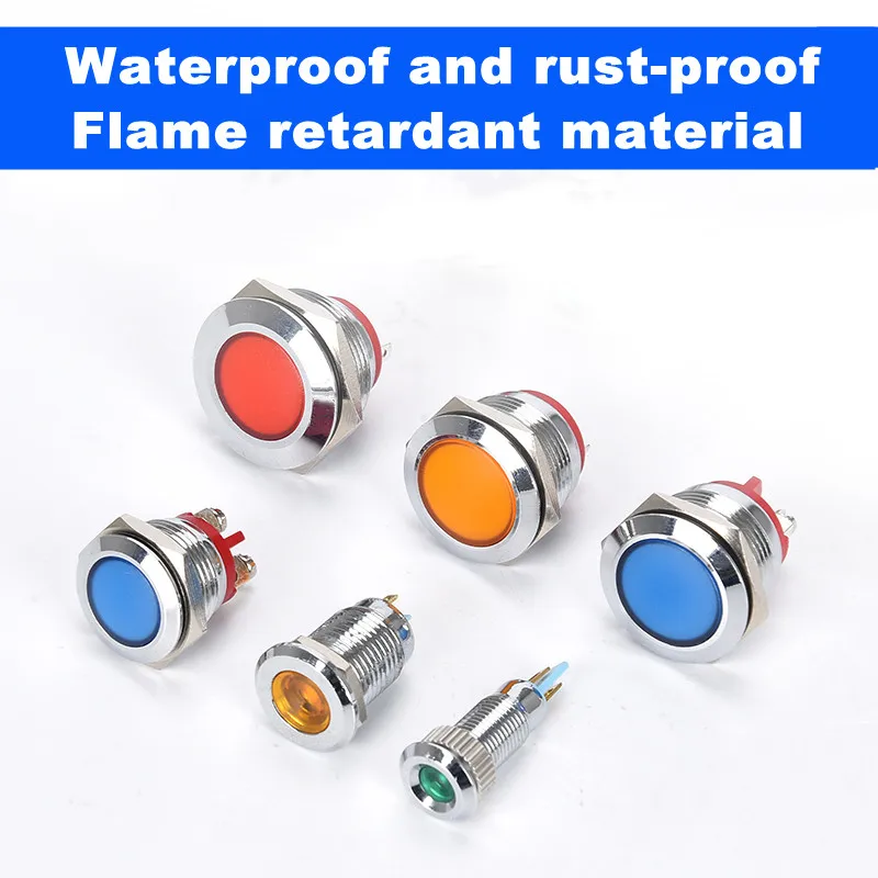 12/16/19/22/25MM waterproof metal indicator LED screw pin signal lamp 3v 5v 12V 24V 110V 220V red/yellow/blue/green/White IP67