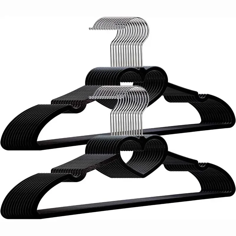 Black Space Saving Hangers,Durable Plastic Hanger with Non-slip Notch for Dress Camisole,Cute Cute Bow Heart Rack for Girl Gift