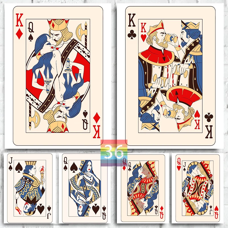 Valentines Playing Card Poster Canvas Printing King Queen Joker Wall Decoration Heterosexual Homosexuality Poker Home Room Decor