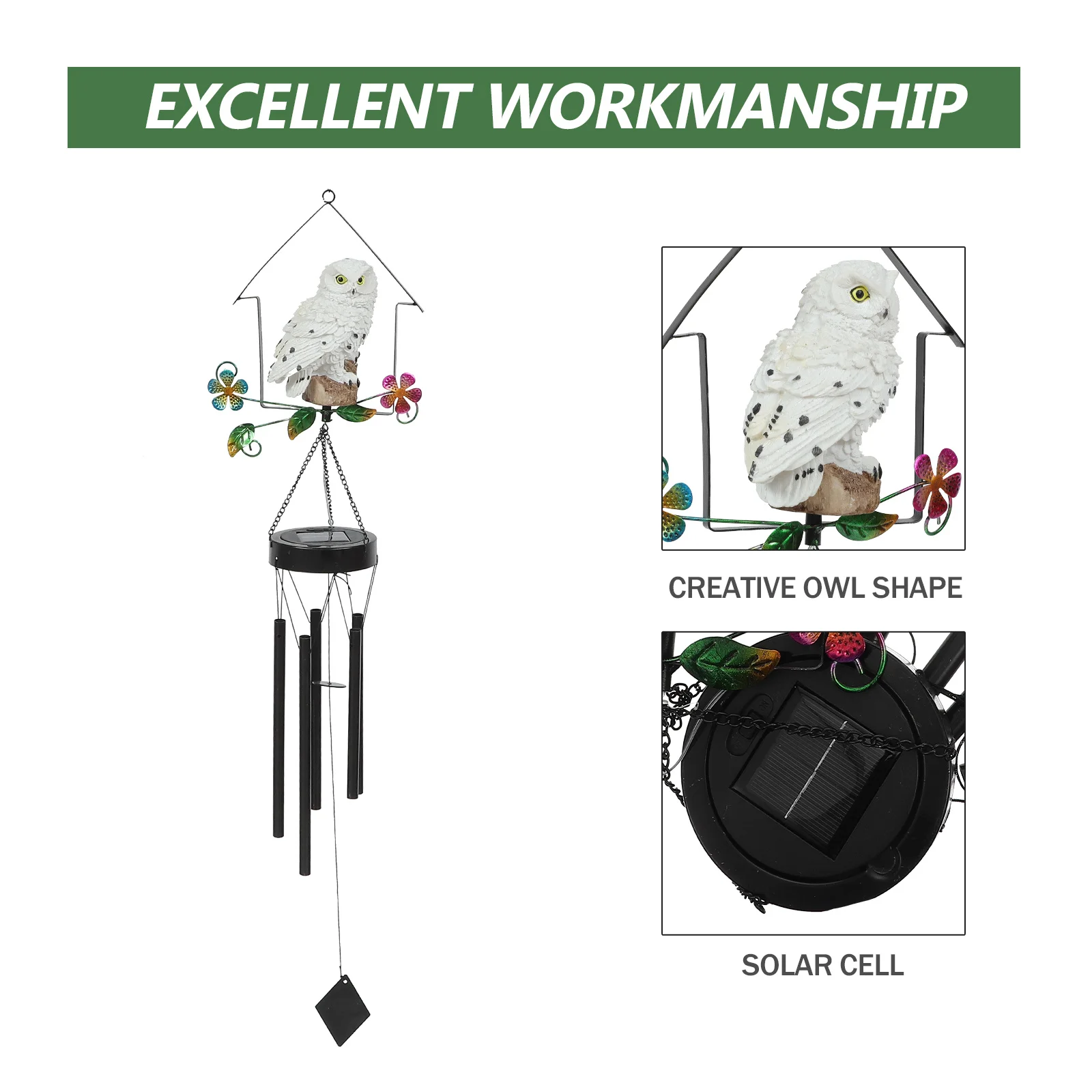 

Solar Owl Wind Chime Pendant Durable Iron Hanging Decor for Garden Balcony Outdoor Home Decoration Solar Wind Chime Pendant