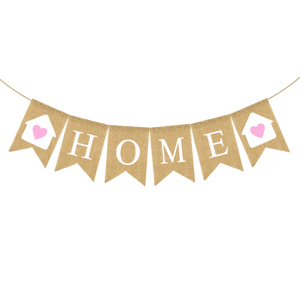 

Retro Burlap Banner Linen Party Decoration Swallowtail Garland Creative Heart Design Printed Dovetail Flag Warm Welcome Outdoor