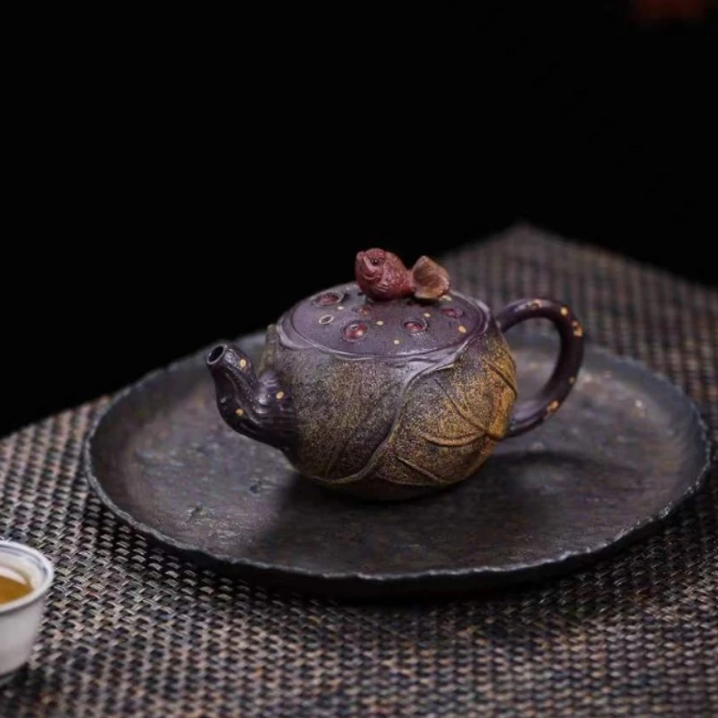 Yixing Raw Ore Purple Clay Teapot Goldfish Lotus Seed Pot Creative Boutique Biomimetic Pot Kung Fu Tea Set Teapot
