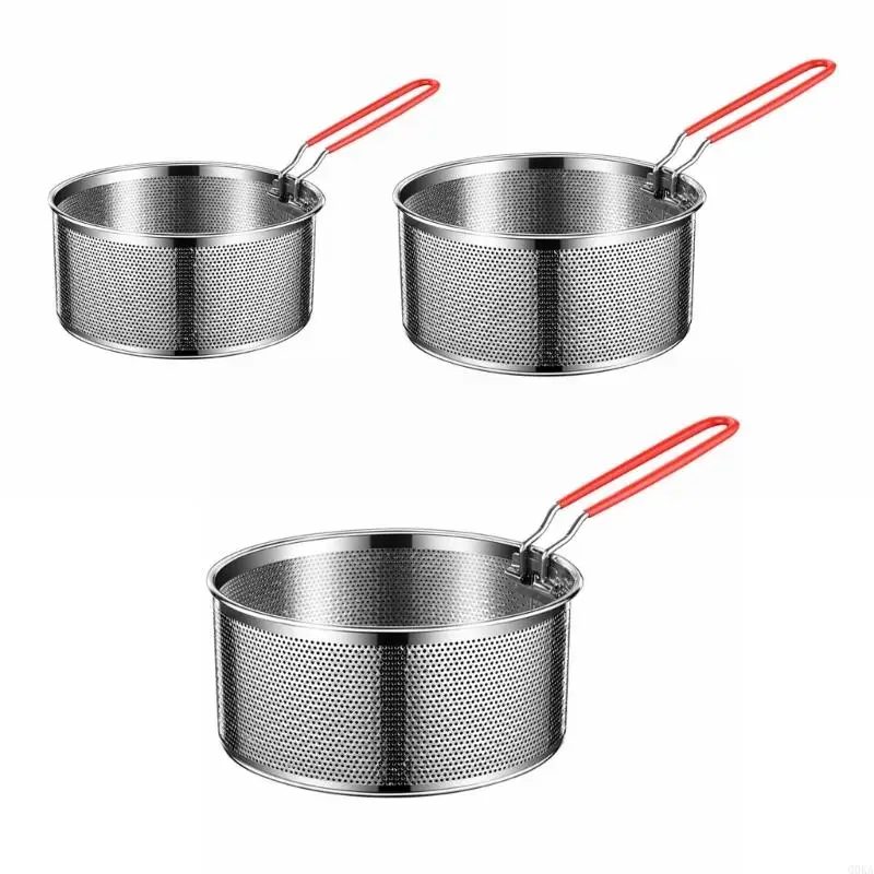 

Q0KA Durable Stainless Steels Fry Basket Home Restaurant Use Round Deep Fry Basket