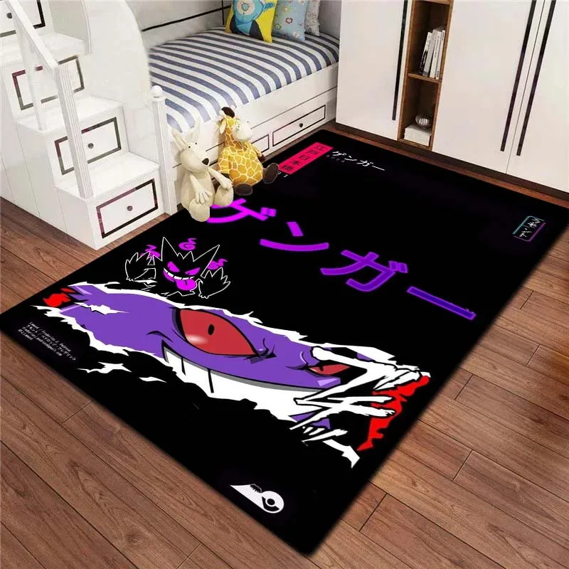 3D Gengar Pokemon Anime Print Flannel Area carpet Non-Slip Floor Mat For Bedroom Living Room Stylish Cozy Indoor Home Decor Gift