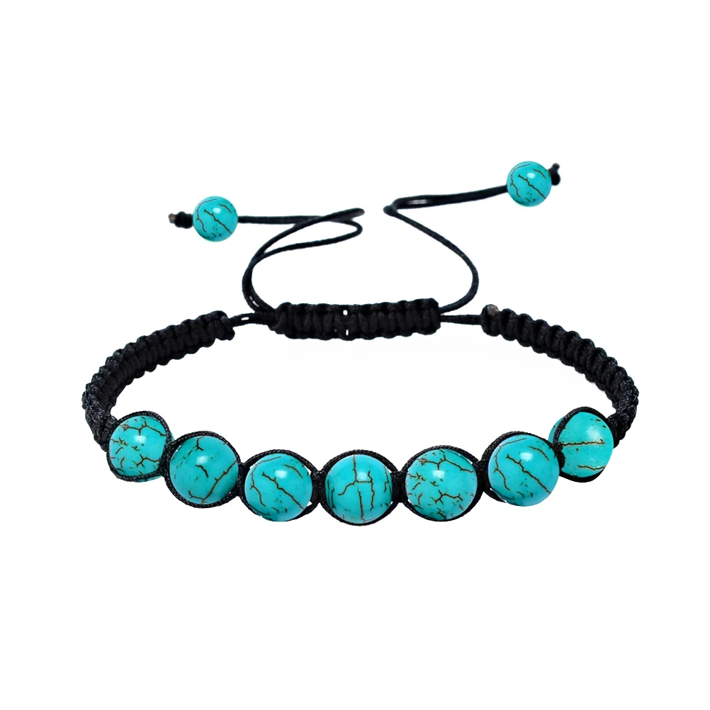 

Beaded Bracelets Natural Round Braided Rope For Men Women Blue Turquoise Smooth Comfortable Healing Lucky Gift