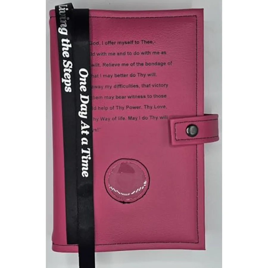 

Culver Book Covers AA Double Book Cover for Regular Big Book and Twelve and Twelve in Pink with Third Step Prayer and Medallion