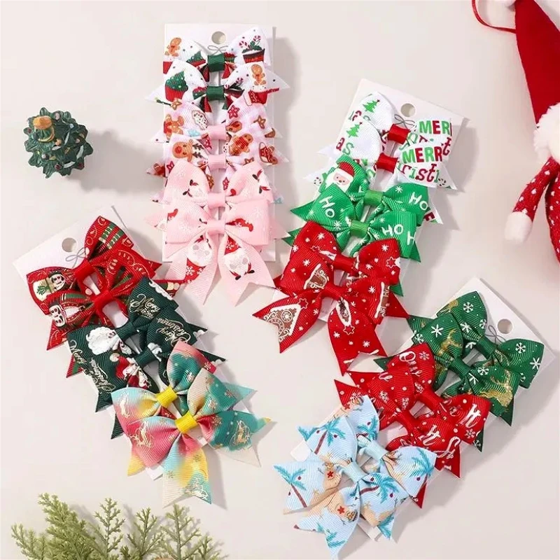 

10pcs/set 2.4'' Christmas Cheer Bowbots Hair Clips for Baby Girls Festive Santa Snowflake Hairpins Headwear Hair Accessories