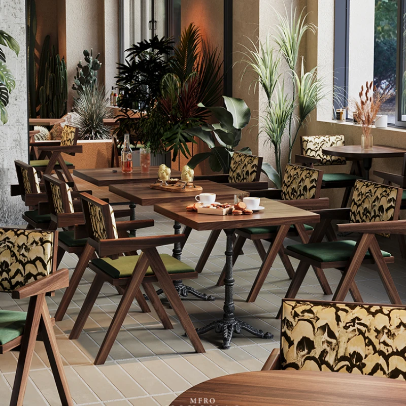 Solid wood rattan, restaurant table and chair combination Hotel Chinese food Western food Bar Cafe