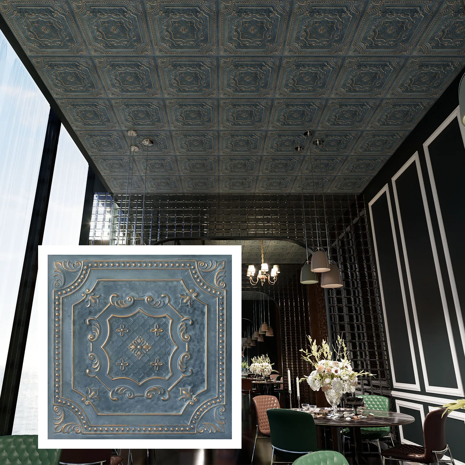 10Pcs Faux Painting Ceiling Tiles PVC Tin Wall Panels Easy Drop-In Installation for Cafe Club PL04 PL04