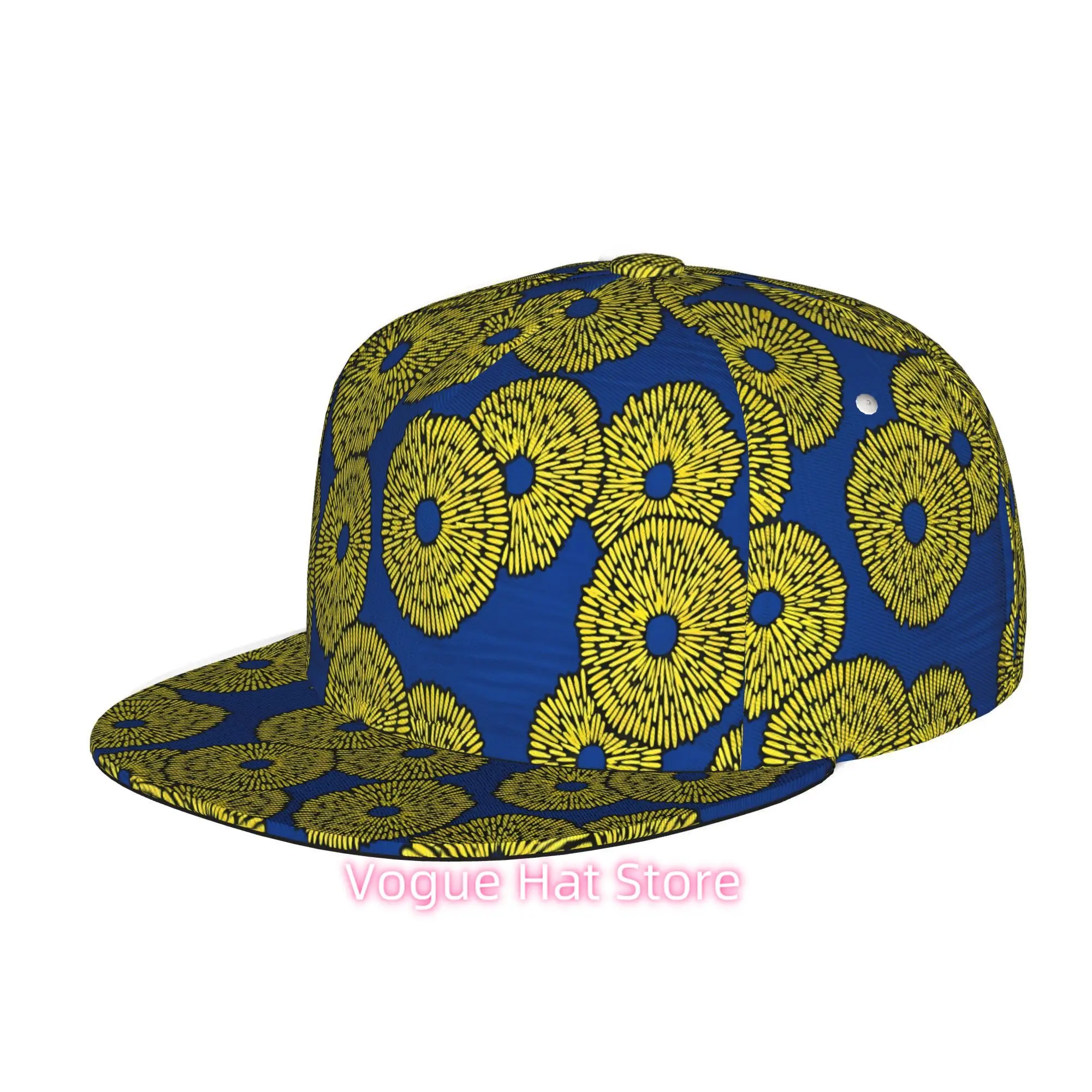 Bright yellow circular pattern, Hip Hop Streetwear Snapback Trucker Hat Suitable for Skateboarding, Dance, An