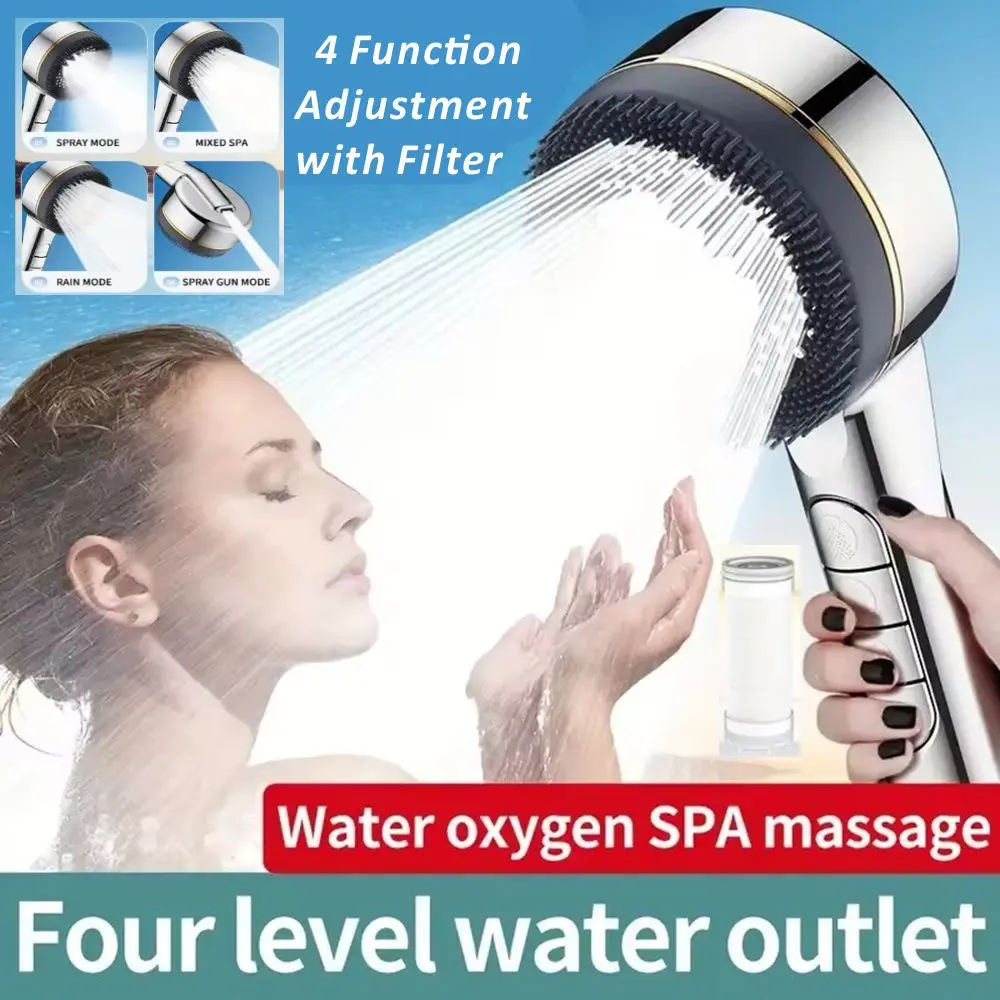 New 1pc Filter Supercharged Shower Head Four-speed Adjustment With Water Seal Multi-functional Home Shower Bathroom Accessories