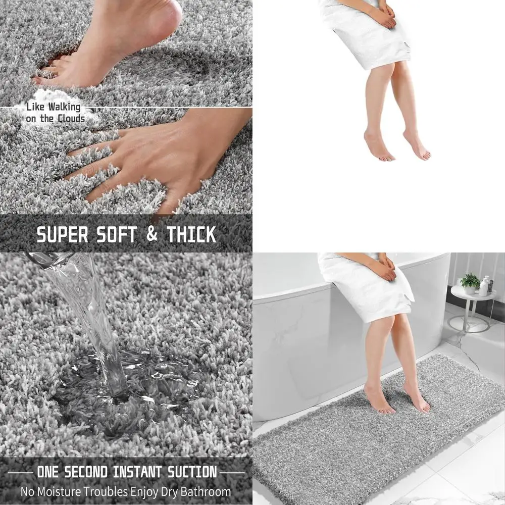 

Luxury 70x24 Non-Slip Absorbent Bath Mat, Quick-Drying Shaggy Fluffy Rug for Double Vanity and Tub, Machine Washable, Light Gray