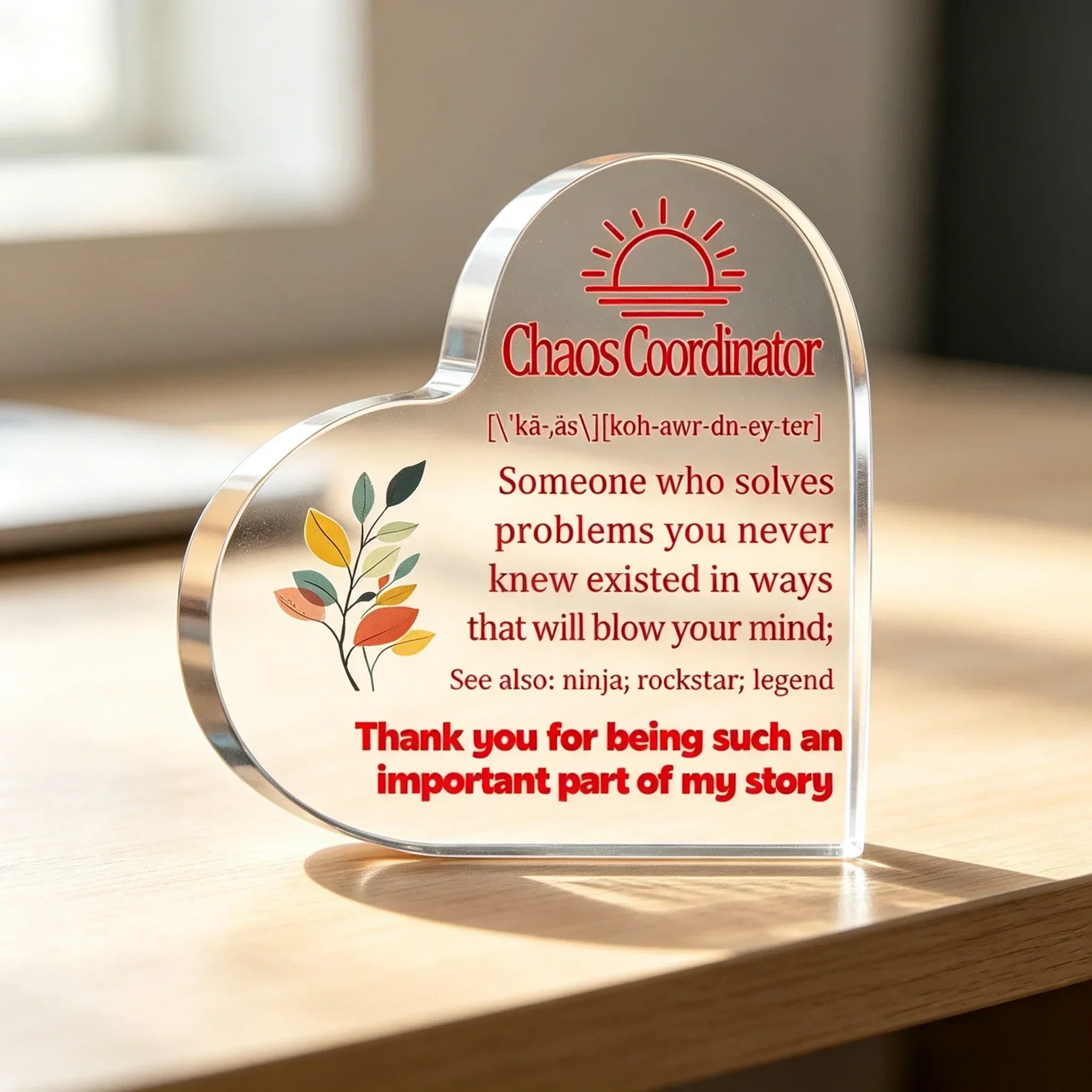 Chaos Coordinator Definition Heart Acrylic Plaque Coworker Appreciation Office Desk Gift