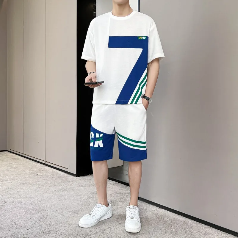 Football Elements Set Men's Summer Casual Short-sleeved Crewneck T-shirt and Shorts