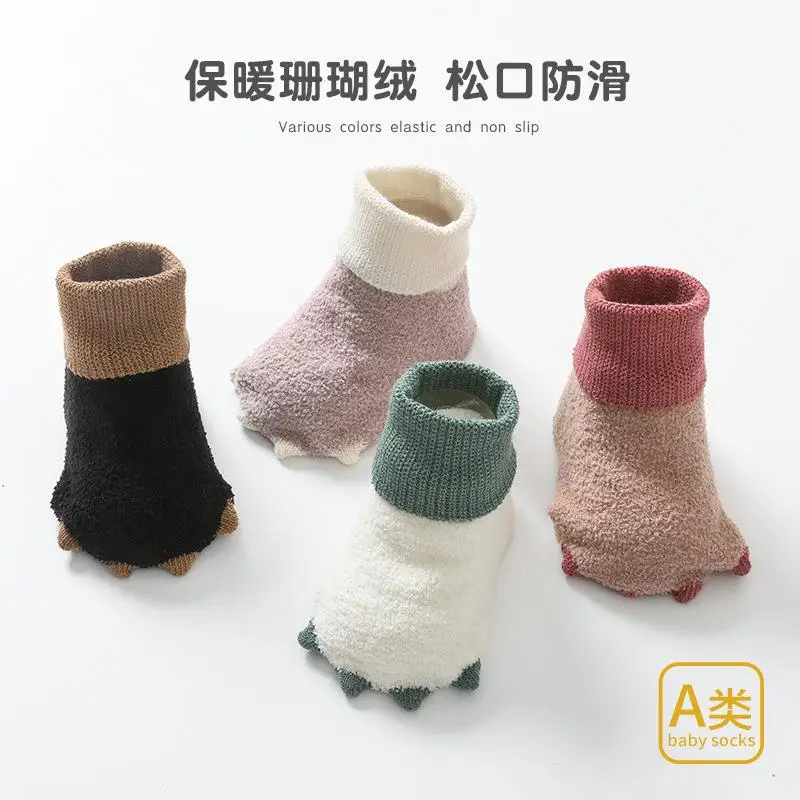 

Baby Socks Autumn Winter Warmth Looped Cuffs Mid Tube Sock Cartoon Small Paw Adhesive Anti Slip Floor Socks Baby Accessories