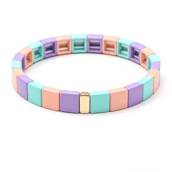 ZMZY Design Elegant Enamel Ladies Rainbow Bracelet Bangle Boho Geometric DIY Bead String Stretch Bracelet Jewelry Wholesale