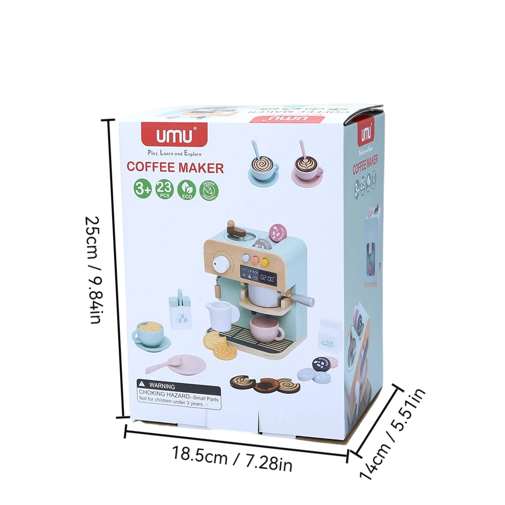 Juego de cocina de madera para juegos de imitación para niños, máquina de café simulada y accesorios para juegos de rol de té de la tarde