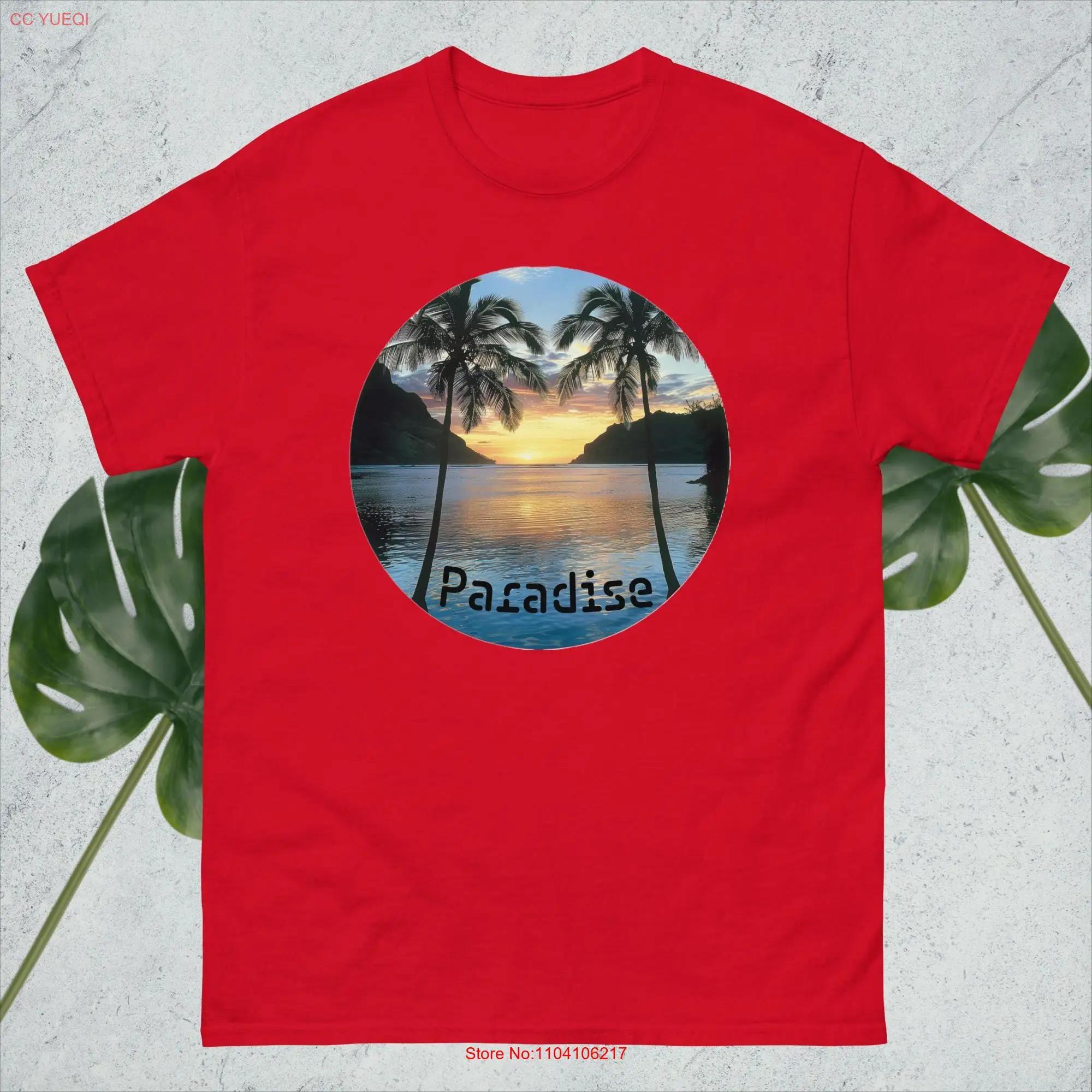 Paradise Men's T Shirt Hawaii Summer SunseT island classic tee long or short sleeves