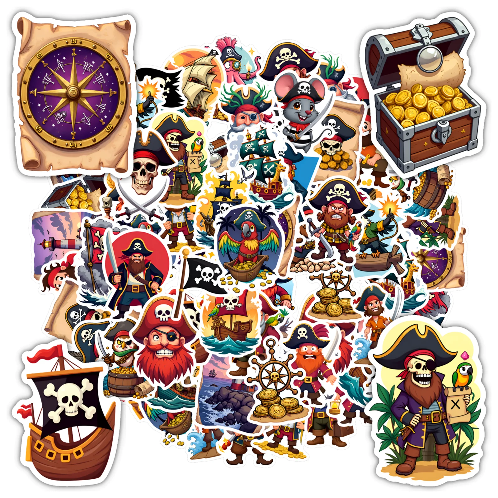 

35 шт.-50 шт. морские пиратские наклейки, винтажные канцелярские наклейки с сокровищами, наклейки для чемодана, холодильника, телефона, багажа