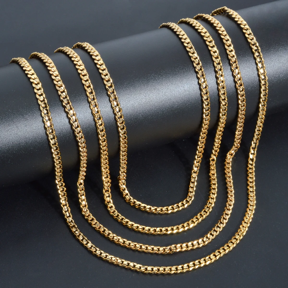 Unisex 3mm Curb Chain Necklace Flat Cuban Link Neck Chain Minimalist Stacking Hiphop Jewelry Casual Party Accessory For Women