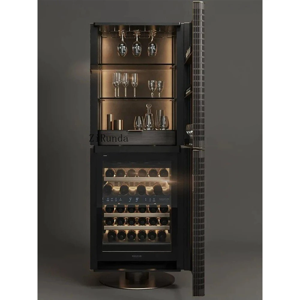 خزانة النبيذ العمودية لغرفة المعيشة وغرفة الطعام، خزانة عرض للتخزين، خزانة تخزين بباب زجاجي دوار من الأرض إلى السقف #5
