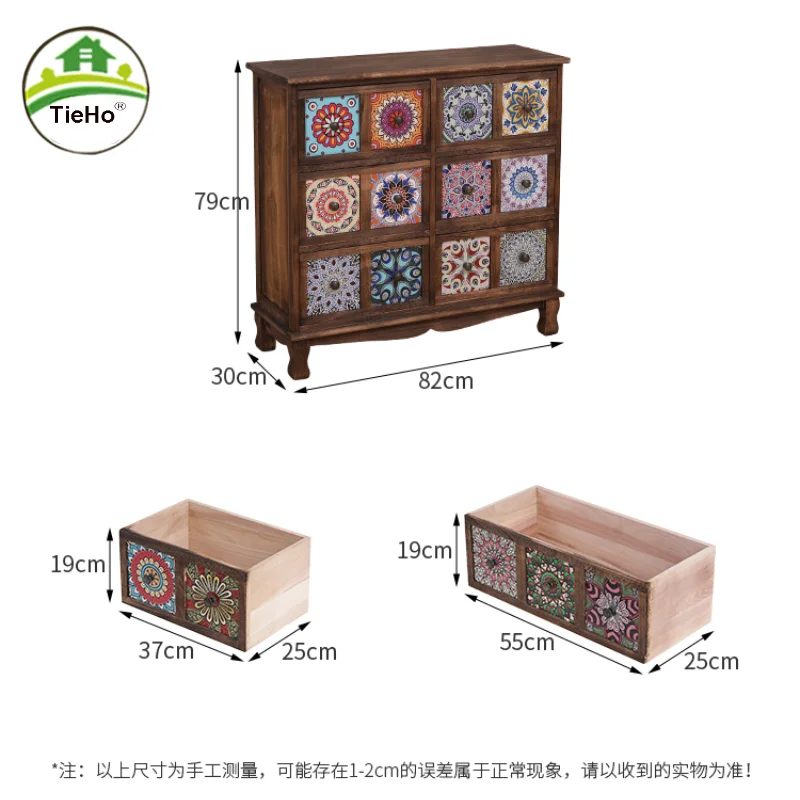 American Style Antique Solid Wood Bedside Table Drawer Type Storage Cabinet Living Room Multi-layer Wooden Sofa Side Table