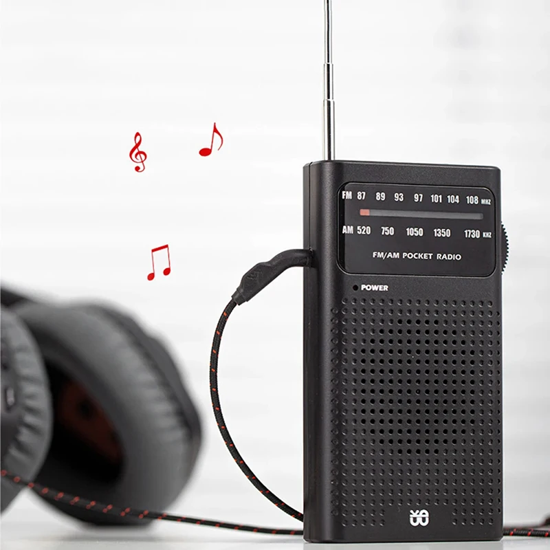 Radio de banda completa, canal completo, FM/AM, puntero portátil de bolsillo, tipo escucha, Radio analógica HIFI de 3,5mm alimentada por batería