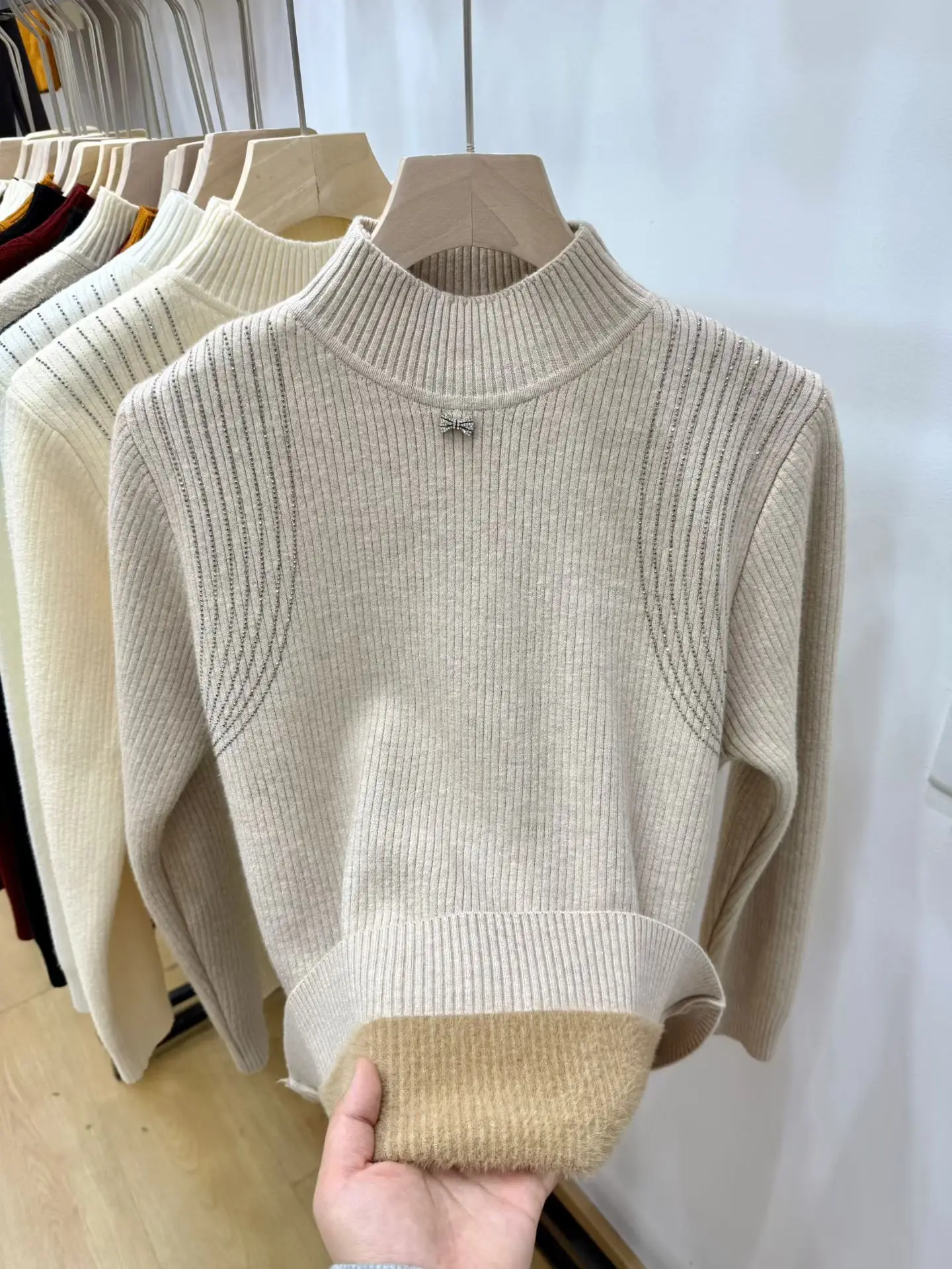 

Женский вязаный свитер с высоким воротником на подкладке Fce, теплая уютная внутренняя одежда, модный топ на осень-зиму, новое поступление