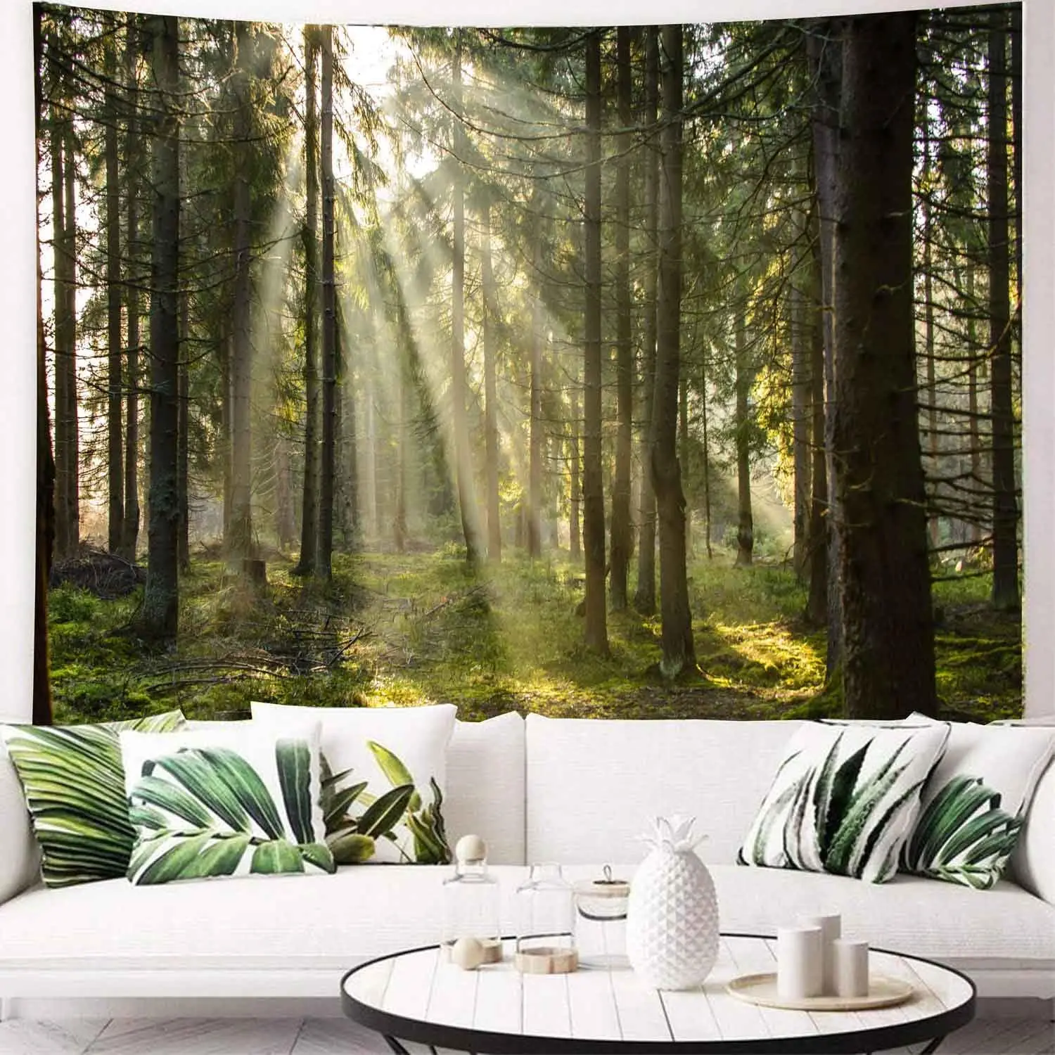 Onivein Forest Tapestry Nature Sunlight Streaming Through Green Trees Wall Hanging for Bedroom Living Room Office Decor