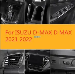 Cubierta de volante de estilo de coche, embellecedor de interruptor de vidrio de salida, marco de taza de agua, Interior de fibra de carbono para Isuzu D-MAX D MAX 2021 +