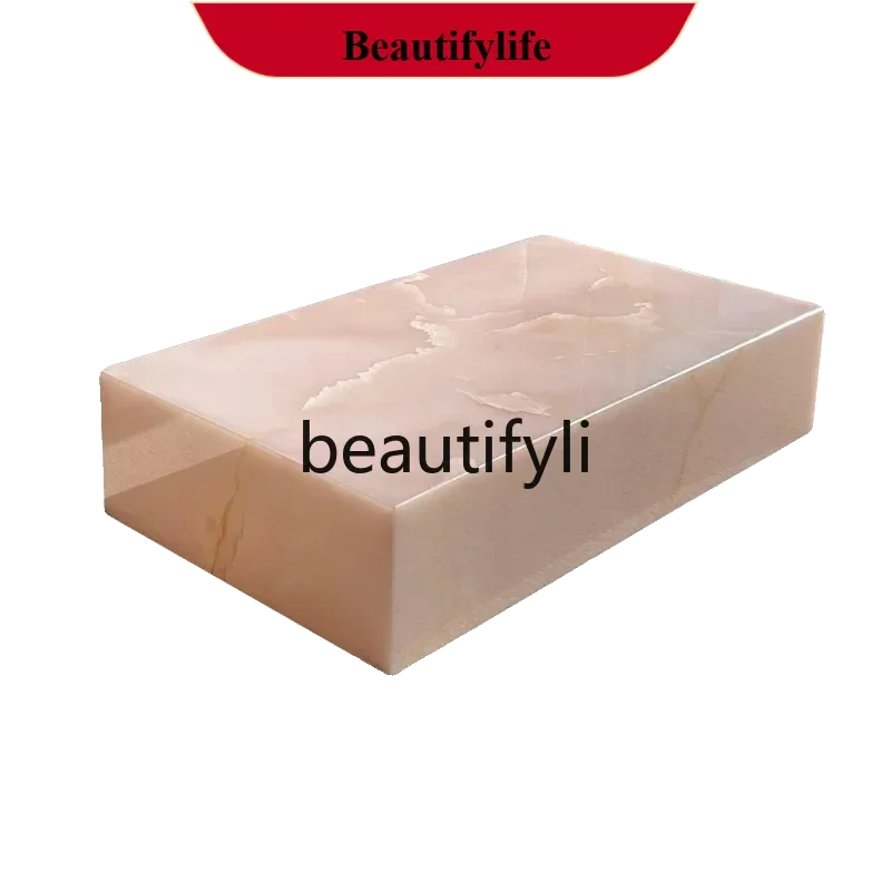 

Italian minimalist natural powder jade sapphire marble coffee table villa living room combination G1218