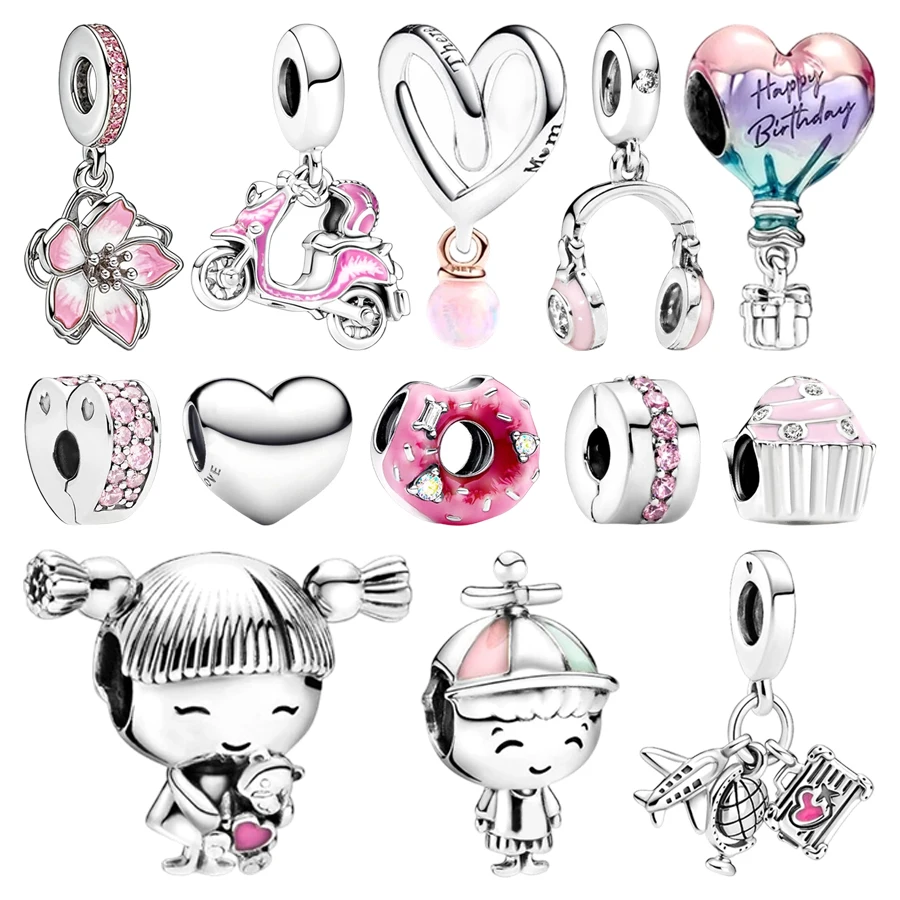 

DIY Fine Jewelry Gift Little Girl & Little Boy Hot Air Balloon Charms Pink Cupcake Heart Clip Beads Fit Original Snake Bracelets