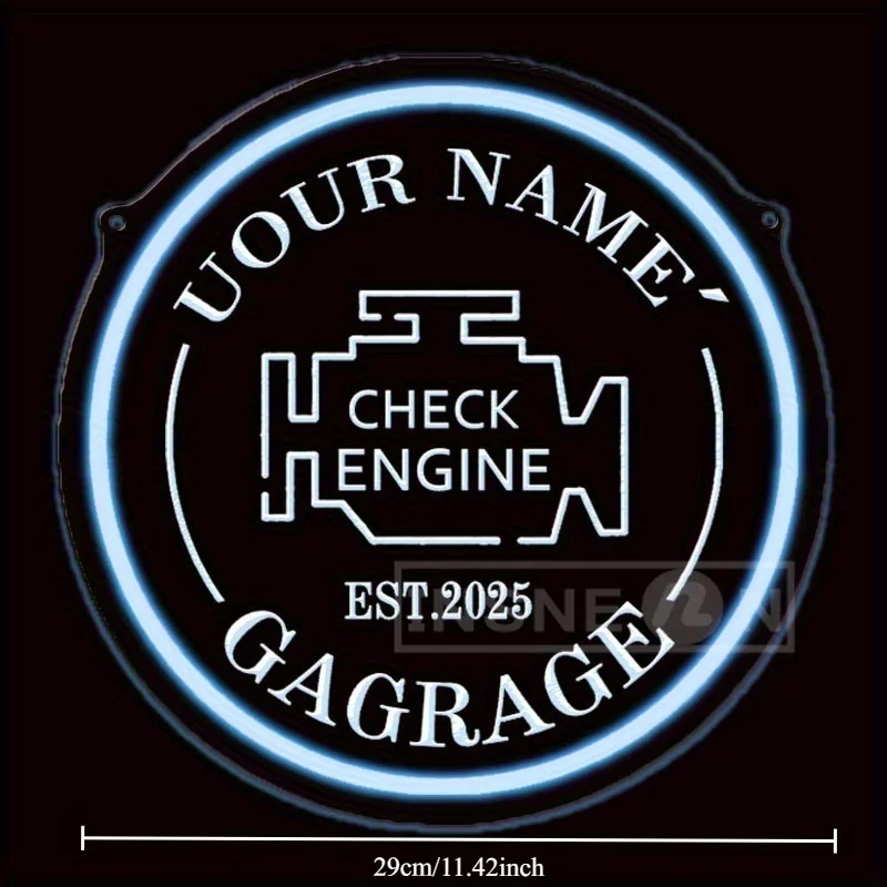 Custom LED Neon Sign USB Wall-Mounted Garage Decor Check Engine White Auto Light for Showrooms Gifts Circular Energy-Efficient