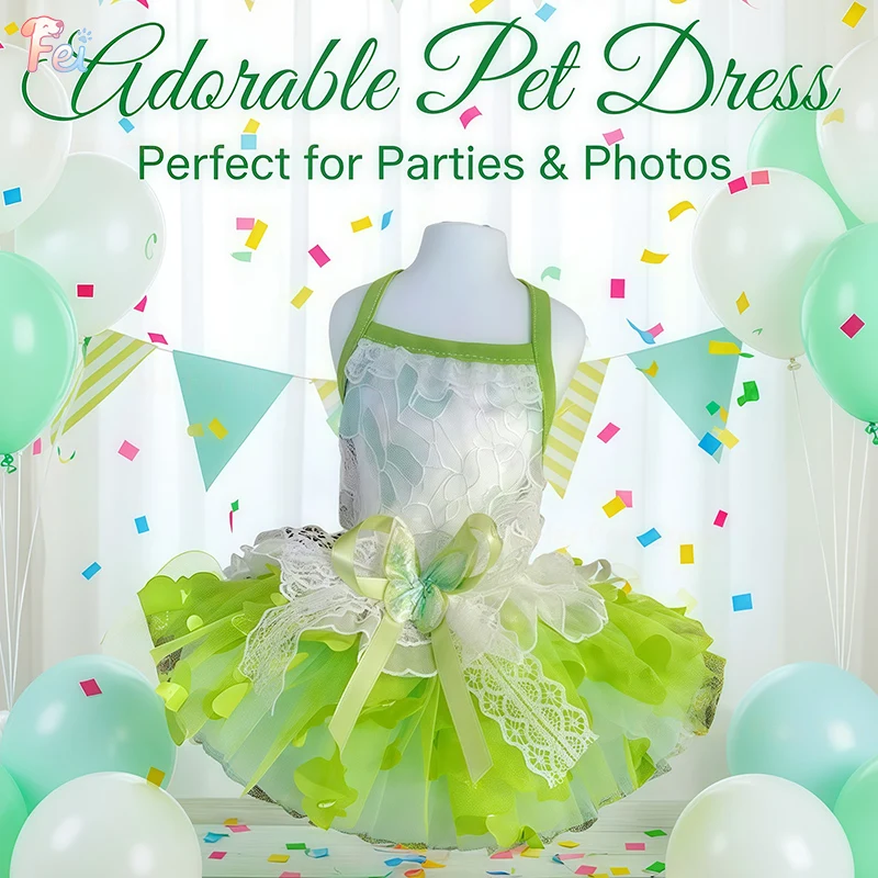 

Lightweight Green Lace Butterfly Dress for Dogs & Cats-Summer Breathable Apparel for Small Pets, Cute Dog Clothing, Pet Dresses
