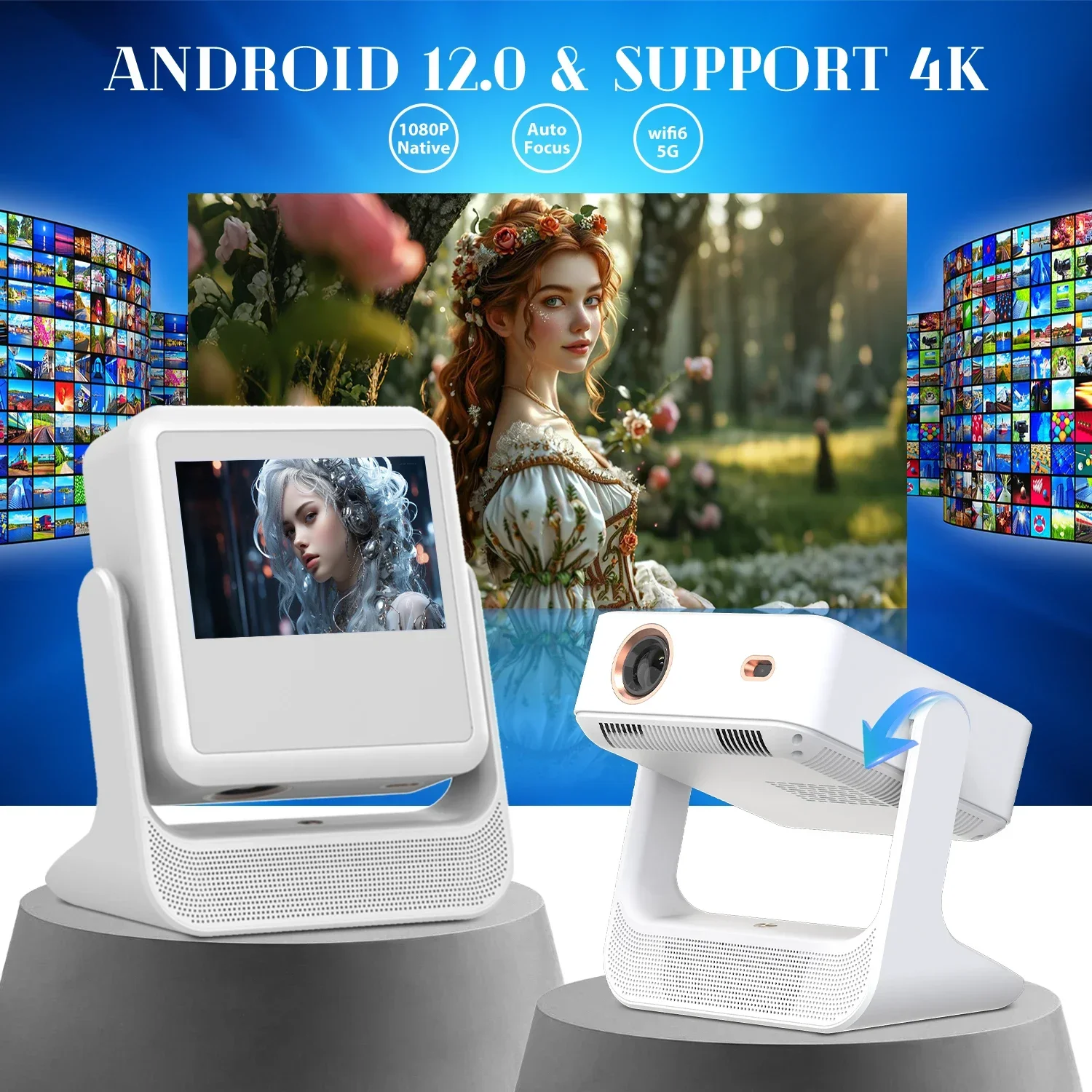 Projector 4K Android Smart System WiFi Bluetooth HDMI USB Netflix YouTube with Ample Storage Space