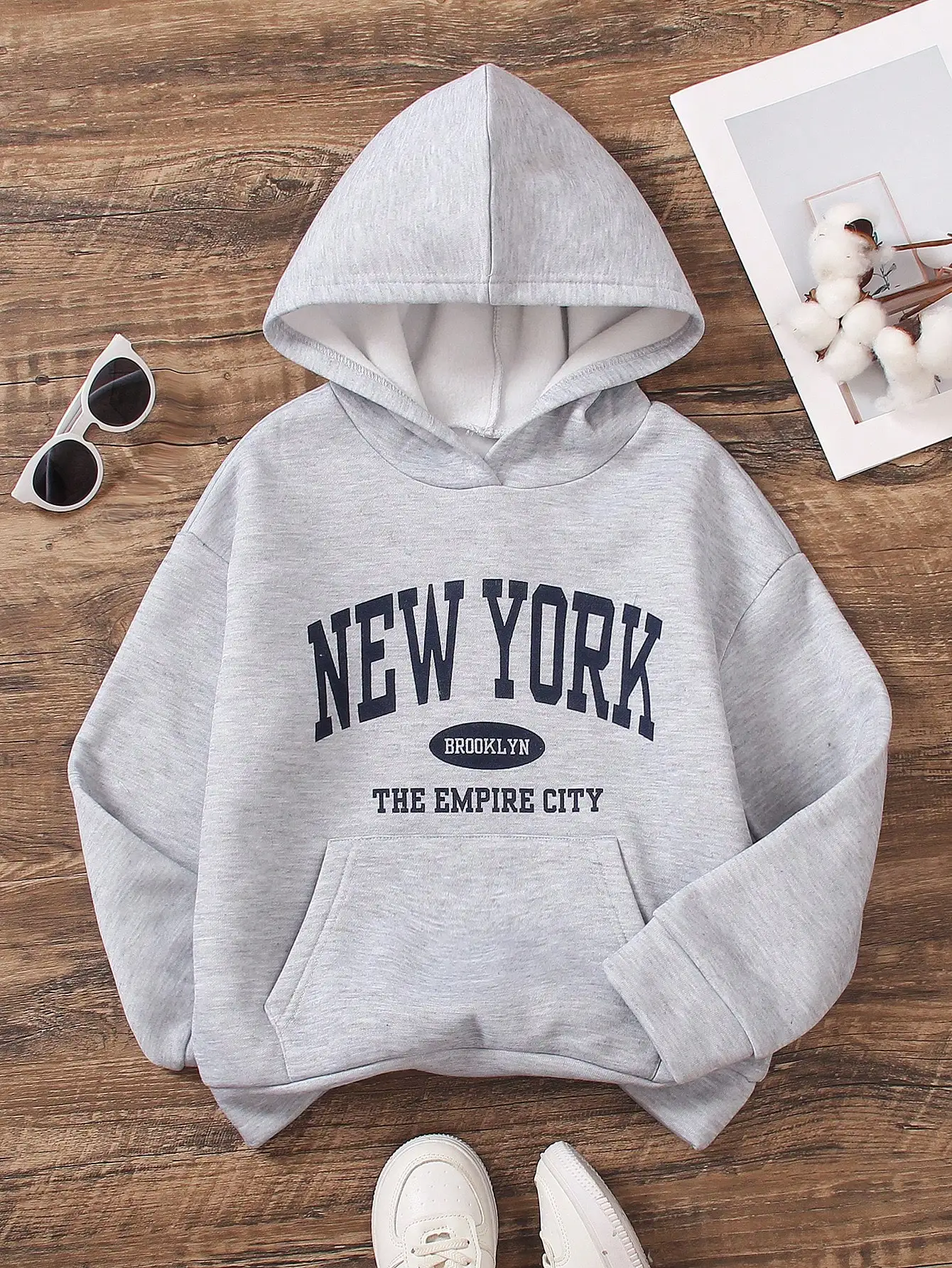 

Unisex Kids Hoodie with Arch Print, Thermal Lined, Casual Long Sleeve Sweatshirt