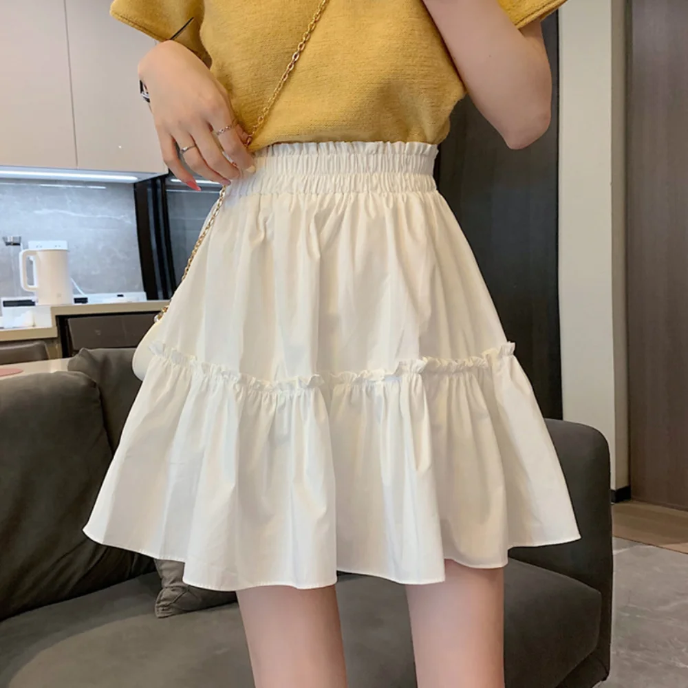 A-line High Waist Pleated Mini Skirts with Safty Pants Elastic Waist Pleated Fluffy Mini Skirt Harajuku Y2k