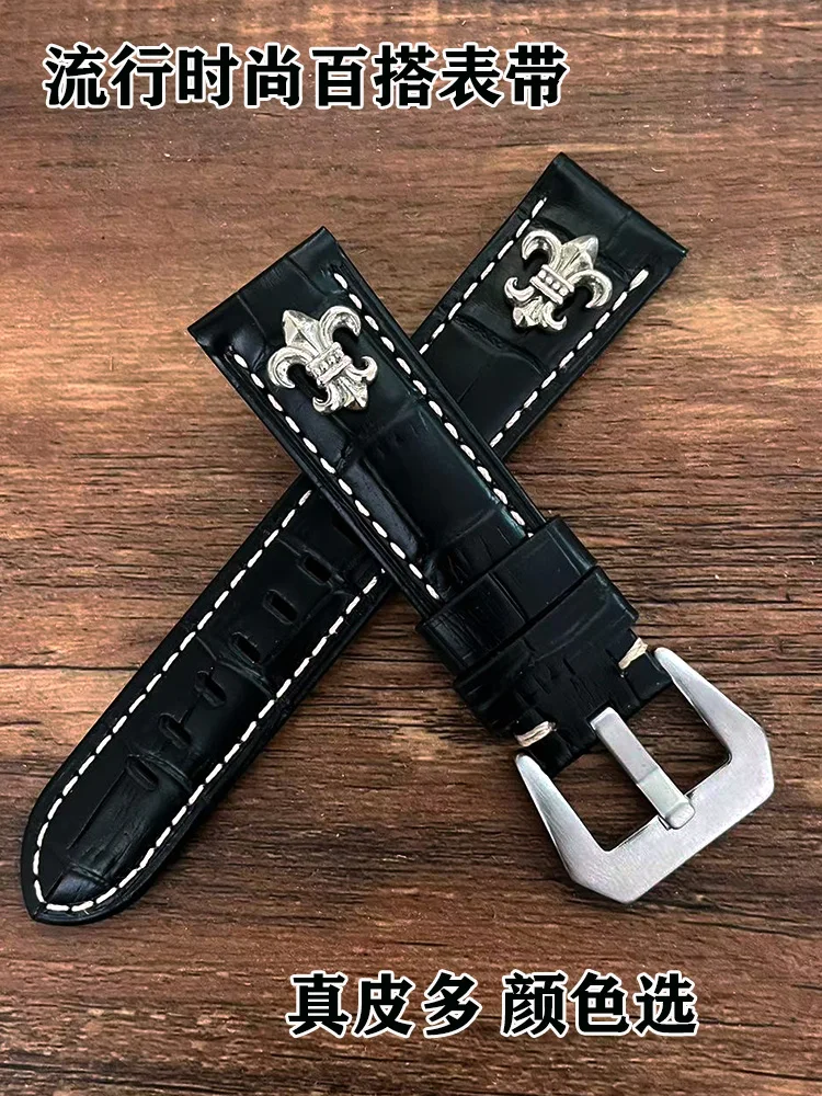 Handmade Punk Fashionable All-Match Leather Watch Strap 20 22 24 26mm Pin Cow Men's and Women's