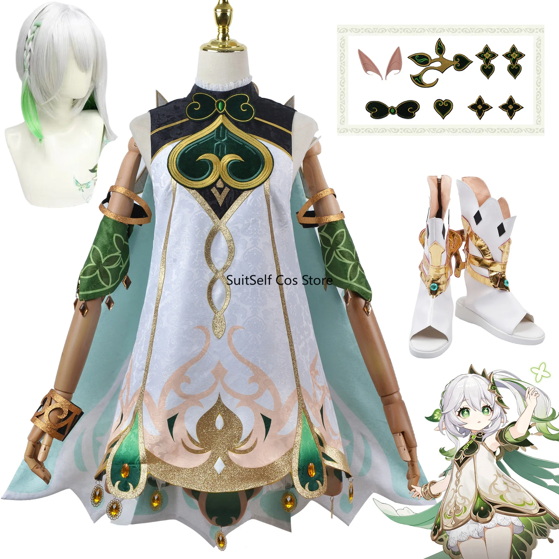 Genshin Impact Game Cosplay Costume para Mulheres, Nahida, Vestido, Peruca, Sapatos, Ternos, Dia das Bruxas, Carnaval, Festa, Roupas