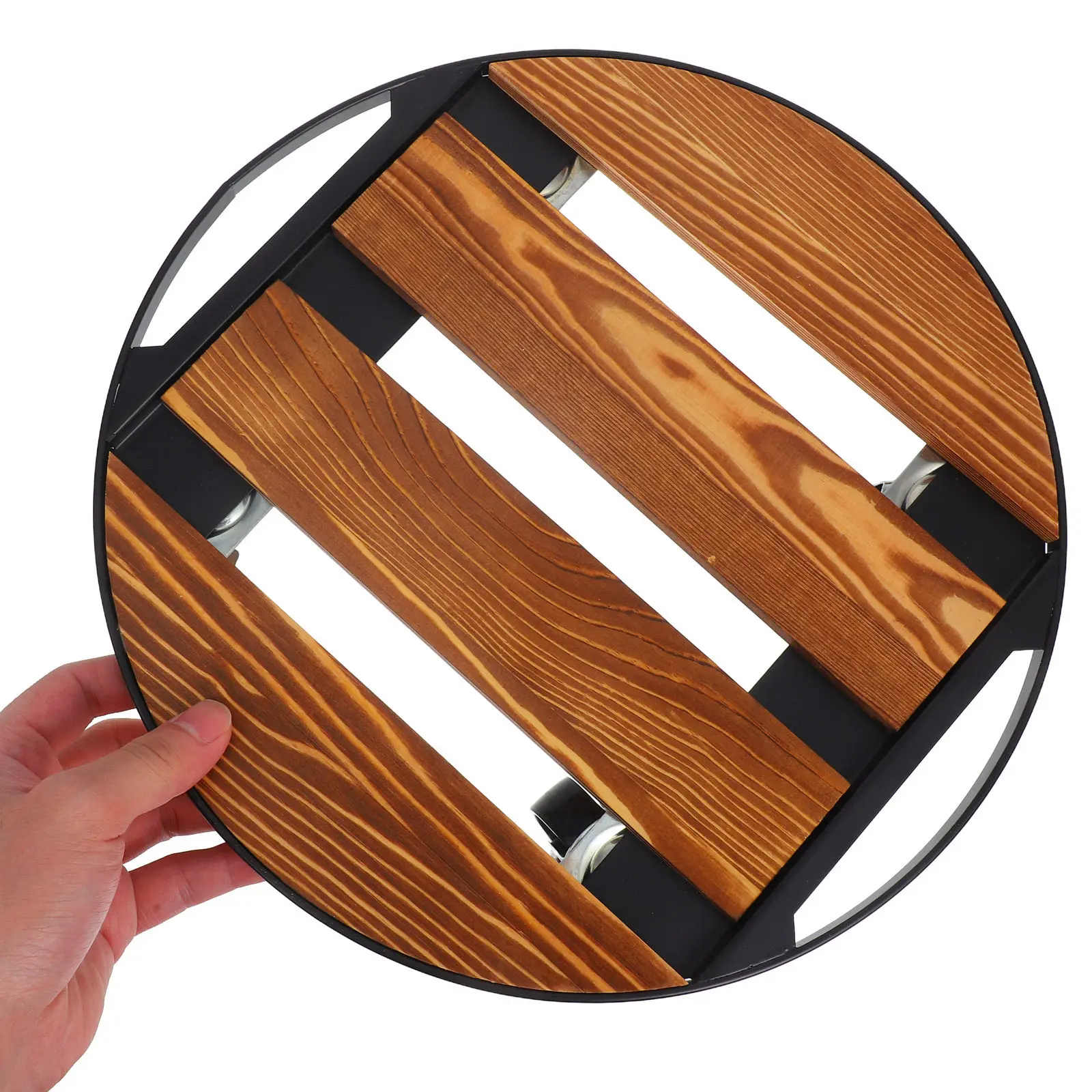 Heavy Duty Round Wooden Plant Tray Flower Pot Base Plant Stand Rolling Indoor Outdoor Movable Dolly Holder Wheels Casters