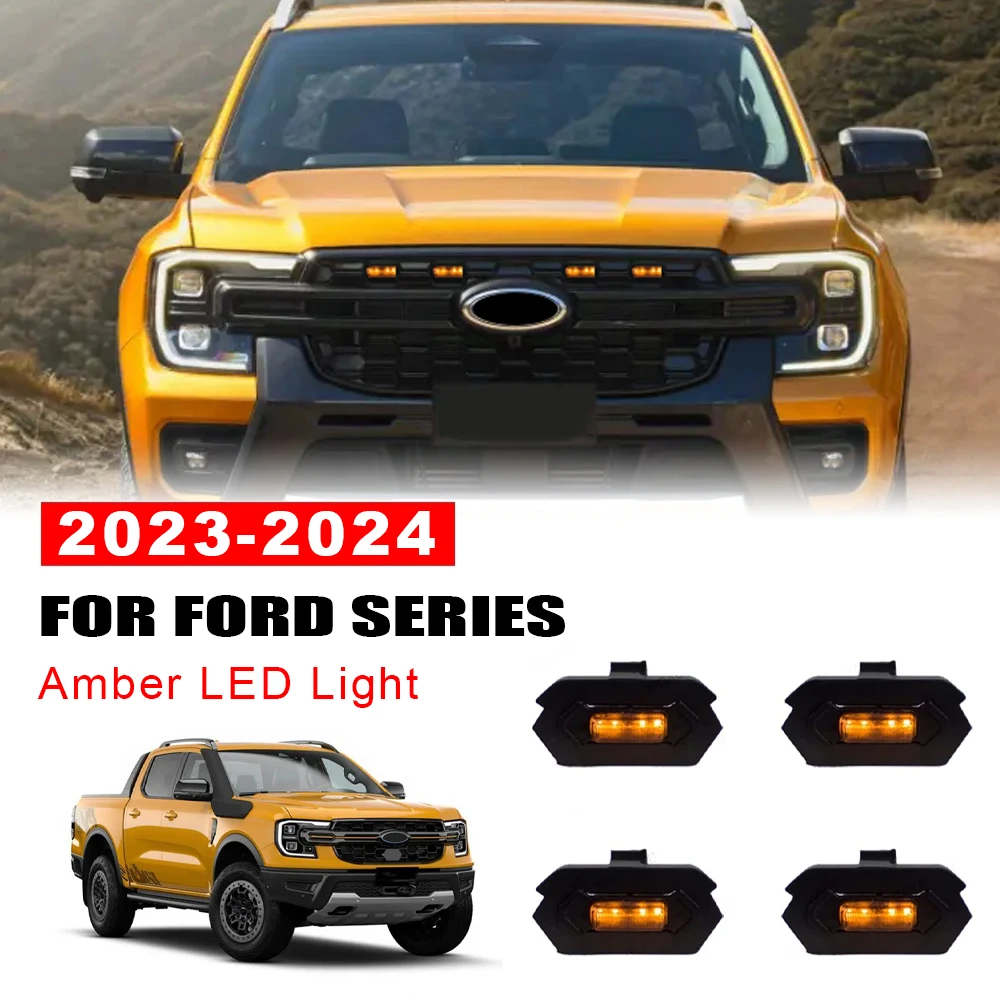 

For Ford RANGER T9 2023 2024 Amber LED Light Yellow Raptor Style Lamp Translucent Housing Grille Grill Led Front Fog Lights