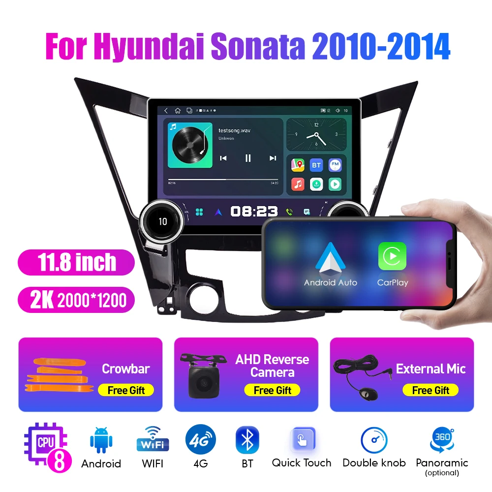 

11.8 Inch 2K Double Knobs 2 Din Car Radio For Honda Sonata 2010-2014 Car Radio DVD Multimedia Video Player Android Auto Carplay