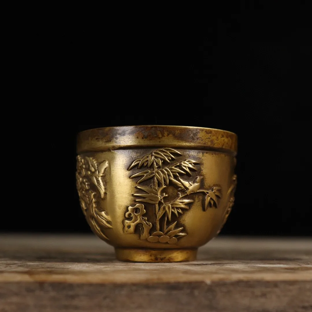 Old Bronze Bowl, Brass Plum Orchid, Bamboo Chrysanthemum, Small Bowl, Copper Tea Pot, Tea Cup, Water Supply Cup, Home Buddha Hal