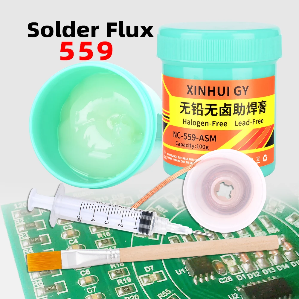 NC-559-ASM lead-free solder paste 4-piece set, tin suction wire brush, syringe, solder flux, flux, no wash solder oil