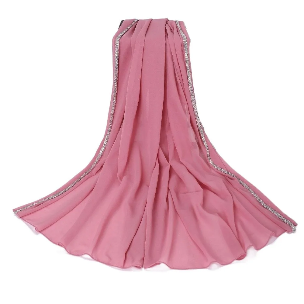 

Хиджаб-шарф однотонный в этническом стиле с блестящими стразами по краю, исламский тюрбан, тонкая бандана, головной платок для женщин