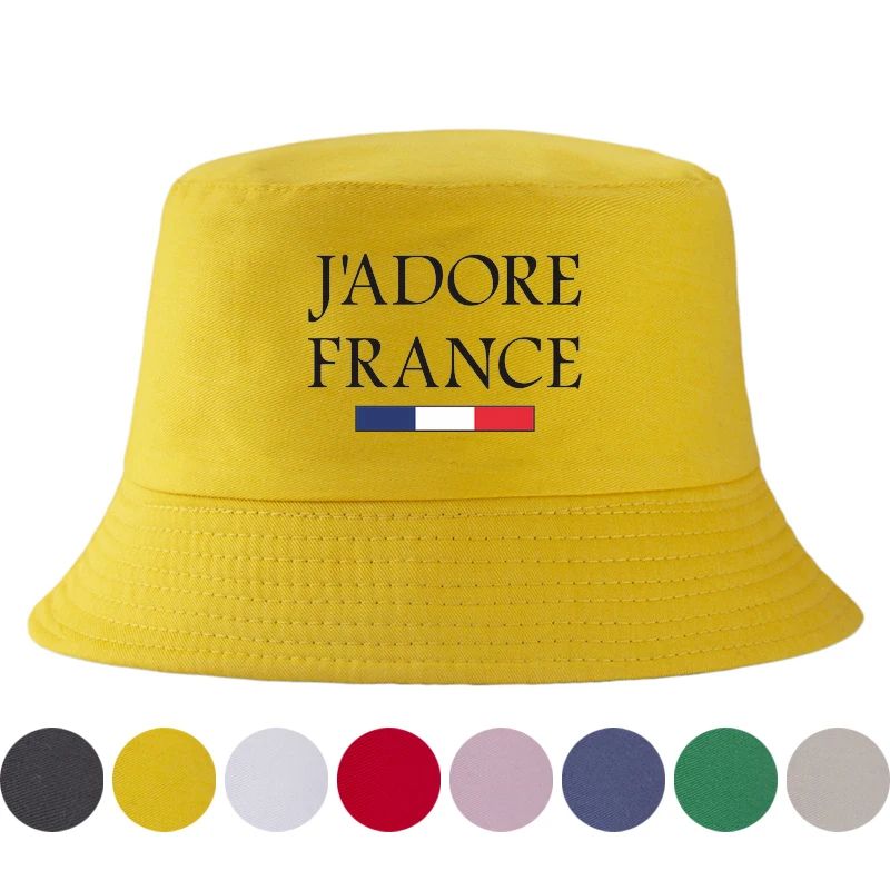 J'ADORE FRANCE Print Summer Bucket Hat Reversible Fisherman Cap Two-Sided Wear Outdoor Travel Sun Hat Foldable Beach Panama Cap