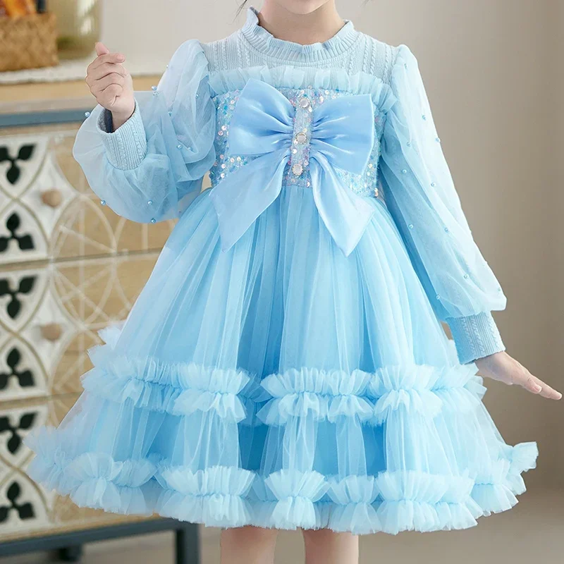 Mädchen Blumen kragen kurze Mesh Pompadour Kleid Laterne Ärmel kurze Prinzessin Kleid Abendessen Blumen mädchen Host # m231