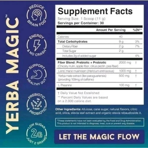 Yerba Mate Tea Instant Powder Super Drink with Nootropics,Prebiotics