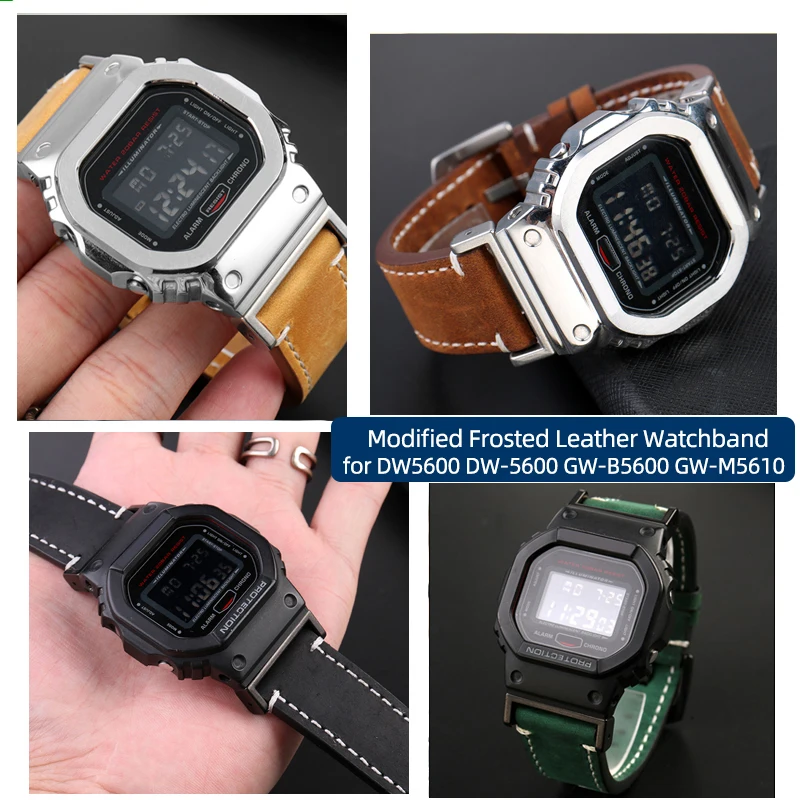 خمر جلد البقر حزام الساعات ل G-SHOCK كاسيو DW5600 GW-B5600 GW-M5610 DW-5600 GA 110 120 GA2100 ريترو حزام ساعة اليد حزام سوار